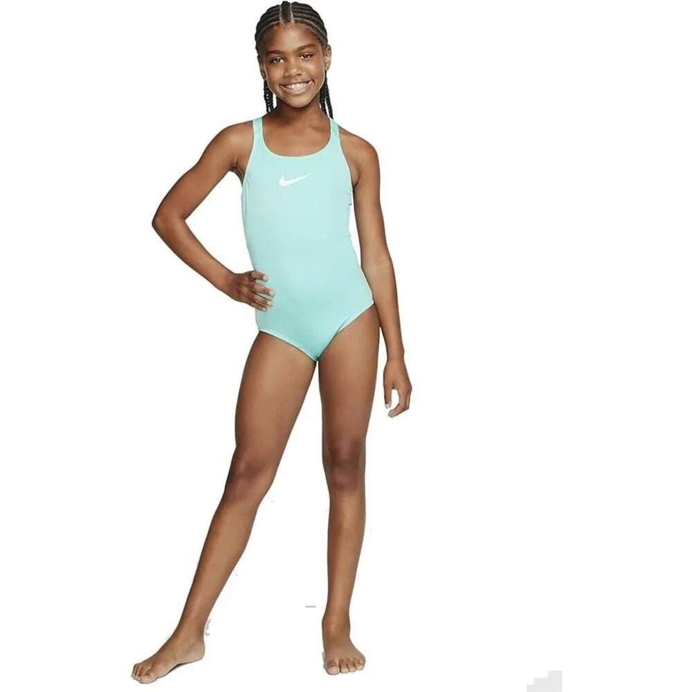 Nike Essential One-Piece Swimsuit Girls Medium Green Stretch Racerback SRT513